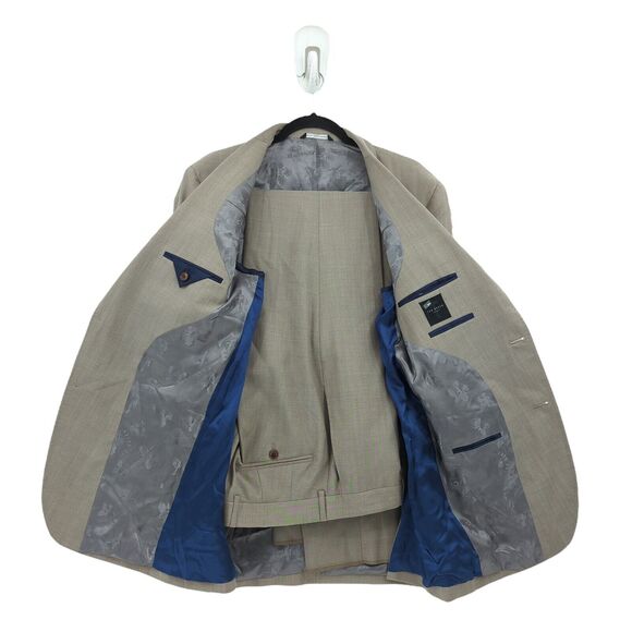 Ted Baker Men 44 L Long Jay CT Suit Brown Trim Fit Wool Flat Front Trousers FLAW - Picture 4 of 13